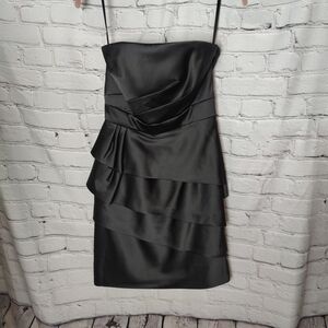 White House Black Market Black Satin Strapless Layered Mini Dress Size 0